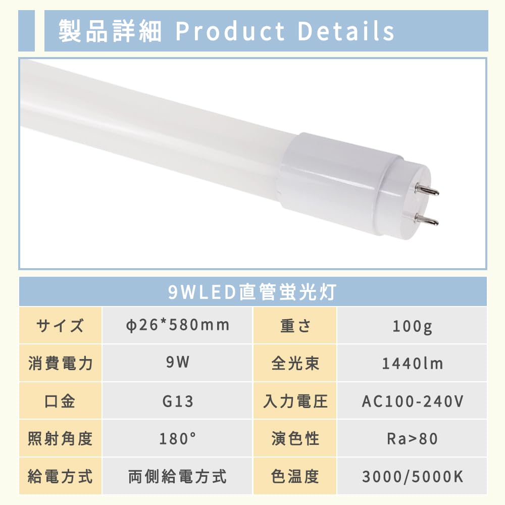 Amazon | 四季光源 20W形 蛍光灯 LED 直管蛍光灯 20形 58cm T8 消費